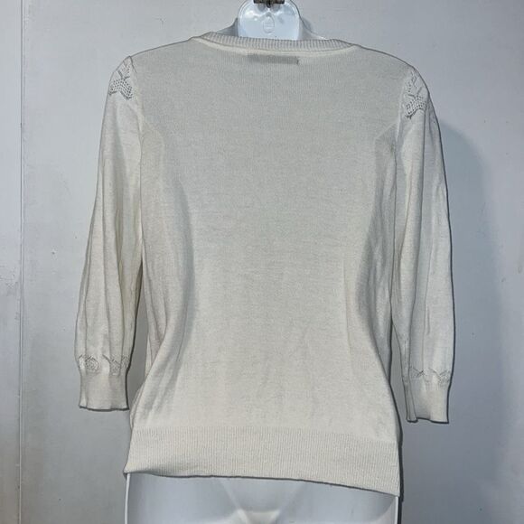 MAK SWEATER White Button up 3/4 Sleeve Cradigan-S - Picture 4 of 9